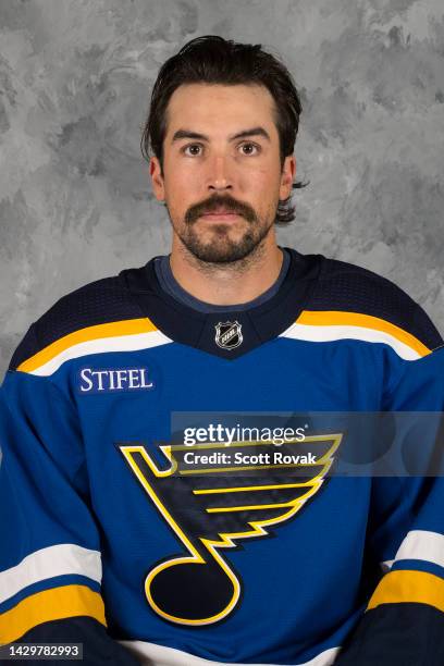 Justin Faulk poses for his official headshot for the 2022-2023 season on September 22, 2022 at the Centene Community Ice Center in St. Louis,...