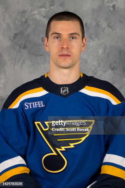 Steven Santini of the St. Louis Blues poses for his official headshot for the 2022-2023 season on September 22, 2022 at the Centene Community Ice...