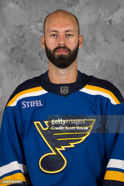 Nathan Todd of the St. Louis Blues poses for his official headshot for the 2022-2023 season on September 22, 2022 at the Centene Community Ice Center...