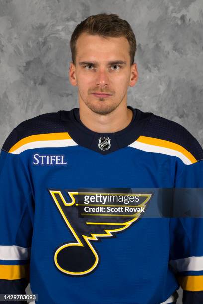 Pavel Buchnevich of the St. Louis Blues poses for his official headshot for the 2022-2023 season on September 22, 2022 at the Centene Community Ice...