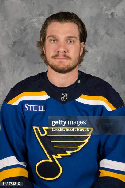 Robert Thomas of the St. Louis Blues poses for his official headshot for the 2022-2023 season on September 22, 2022 at the Centene Community Ice...