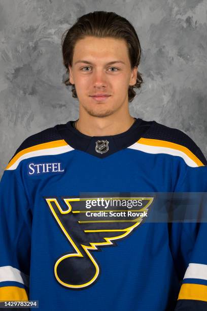 Zachary Bolduc of the St. Louis Blues poses for his official headshot for the 2022-2023 season on September 22, 2022 at the Centene Community Ice...