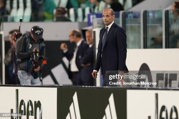 Massimiliano Allegri Head coach of Juventus looks on during the Serie A match between Juventus and Bologna FC at Allianz Stadium on October 02, 2022...