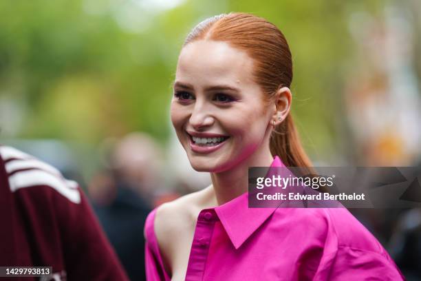 Madelaine Petsch is seen, outside Valentino, during Paris Fashion Week - Womenswear Spring/Summer 2023 - Day Seven on October 02, 2022 in Paris,...