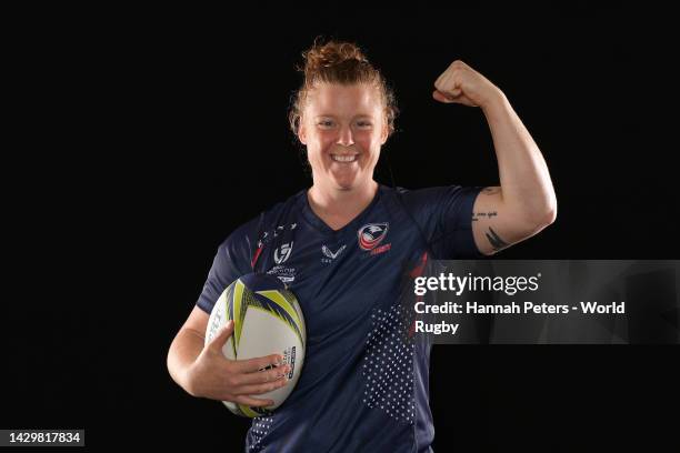 Alev Kelter poses for a portrait during the USA 2021 Rugby World Cup headshots session at the Pullman Hotel on October 02, 2022 in Auckland, New...