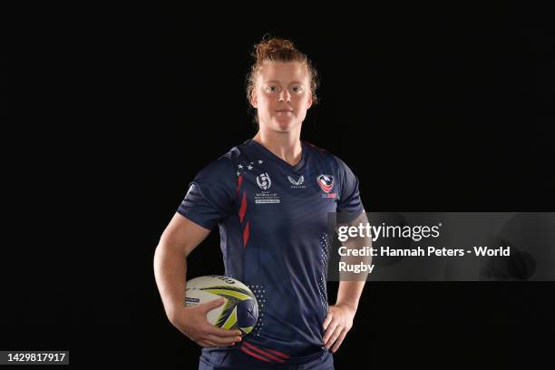 Alev Kelter poses for a portrait during the USA 2021 Rugby World Cup headshots session at the Pullman Hotel on October 02, 2022 in Auckland, New...