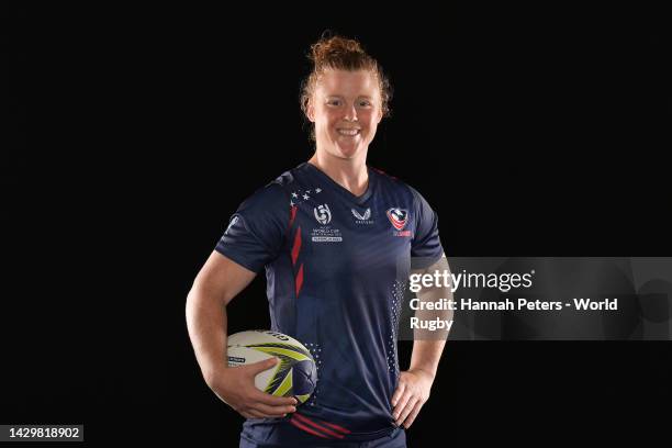 Alev Kelter poses for a portrait during the USA 2021 Rugby World Cup headshots session at the Pullman Hotel on October 02, 2022 in Auckland, New...