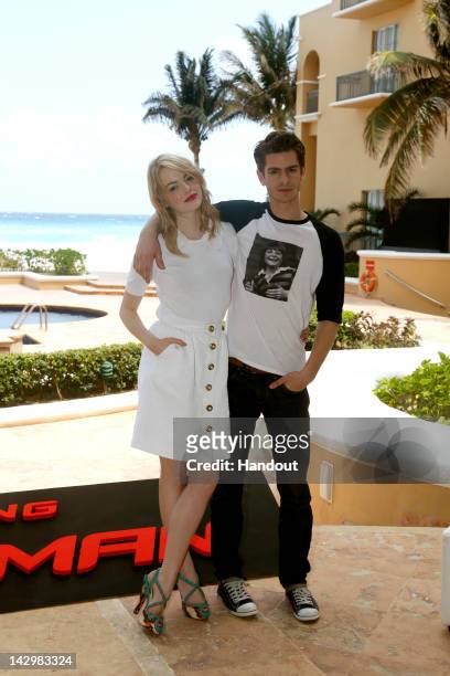 In this handout image provided by Sony, actors Emma Stone and Andrew Garfield attend "The Amazing Spiderman" photo call at Summer of Sony 4 Spring...