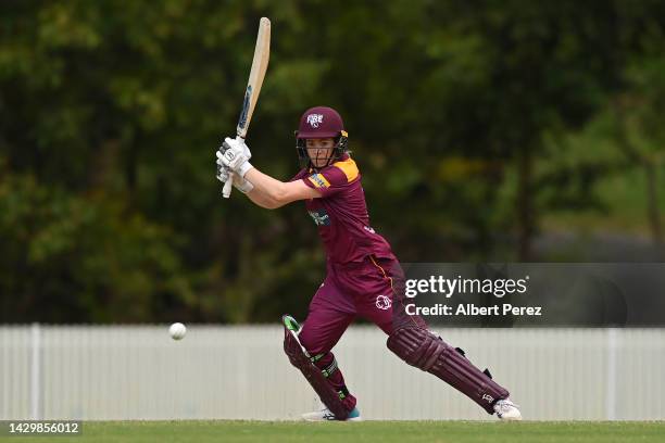 Georgia Redmayne of Queensland bats during the WNCL match between Queensland and the Australian Capital Territory at Bill Pippen Oval, on October 03...