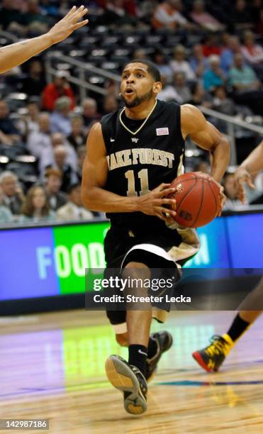 Harris of the Wake Forest Demon Deacons during their first round game of 2012 ACC Men's Basketball Conferene Tournament at Philips Arena on March 8,...