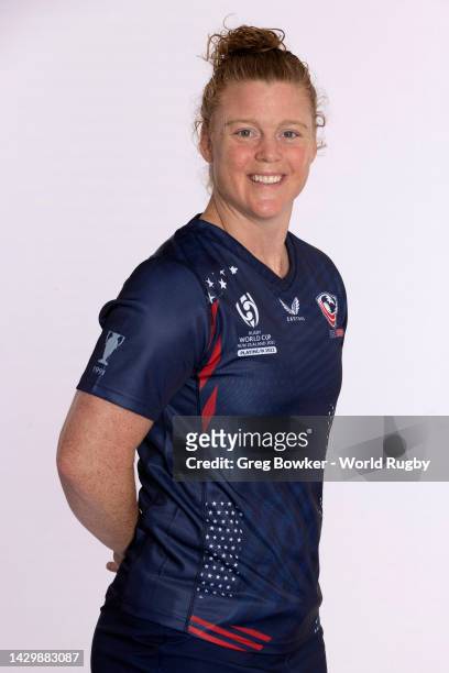 Alev Kelter poses for a portrait during the USA 2021 Rugby World Cup headshots session at the Pullman Hotel on October 02, 2022 in Auckland, New...