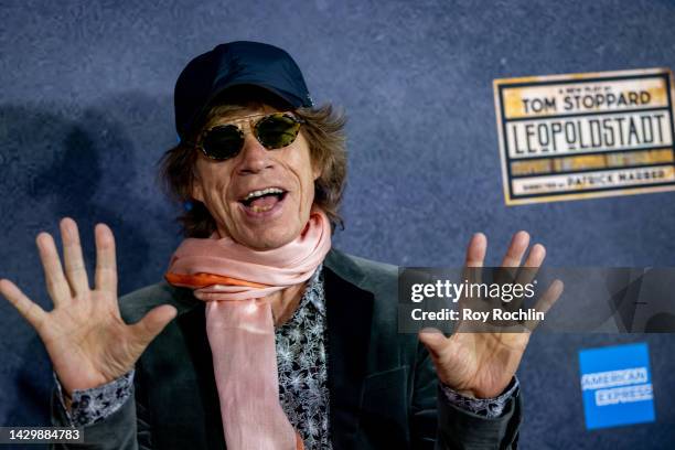 Mick Jagger attends the "Leopoldstadt" Broadway opening night at Longacre Theatre on October 02, 2022 in New York City.