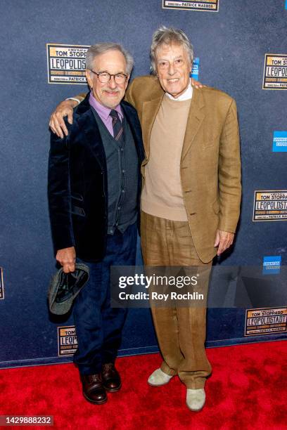 Steven Spielberg and Tom Stoppard attend the "Leopoldstadt" Broadway opening night at Longacre Theatre on October 02, 2022 in New York City.