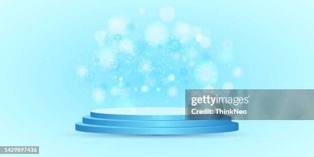 ilustraciones, imágenes clip art, dibujos animados e iconos de stock de escena de pedestal de navidad para exhibición de productos. - 3d snow