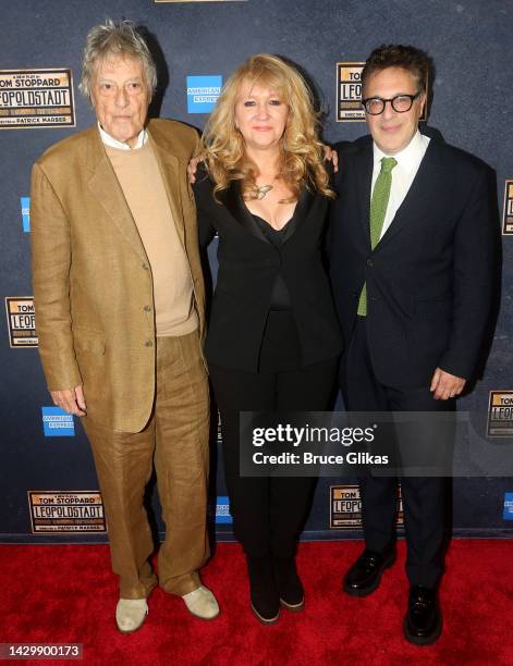 Tom Stoppard, Sonia Friedman and Patrick Marber pose at the opening night of the new Tom Stoppard play "Leopoldstadt" on Broadway at The Longacre...