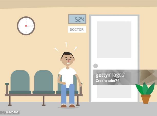 young patient waiting for doctor - waiting room clinic stock illustrations