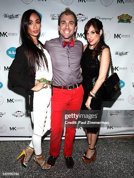 Katrina Caro, Andrew Sullivan and Nicole Rose Stillings attend the "Eden's World" premiere party at Room Fifty5 at Dream Midtown on April 16, 2012 in...