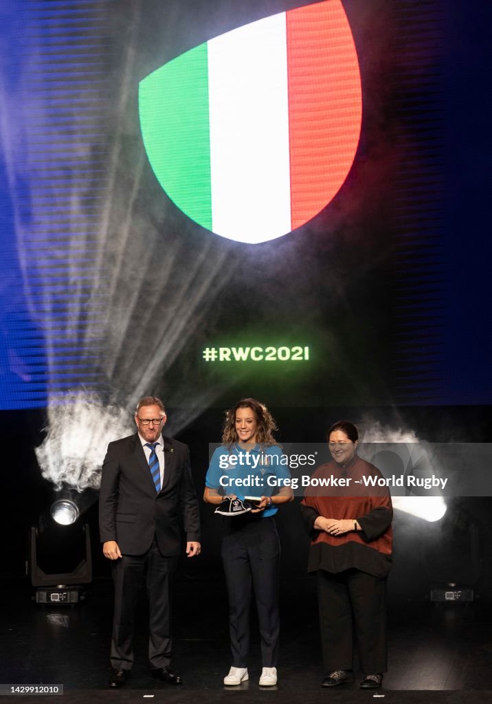 Alan Gilpin from World Rugby and The Rt Hon Dame Cindy Kiro present ...