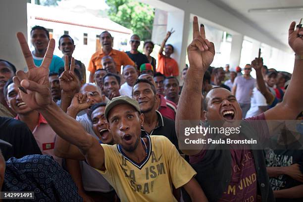 Supporters of Taur Matan Ruak react as the former military chief easily wins over Francisco "Lu Olo " Guterres in the run-off Presidential elections...