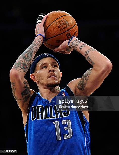 Delonte West of the Dallas Mavericks shoots a free throw during a 112-108 loss to the Los Angeles Lakers at Staples Center on April 15, 2012 in Los...