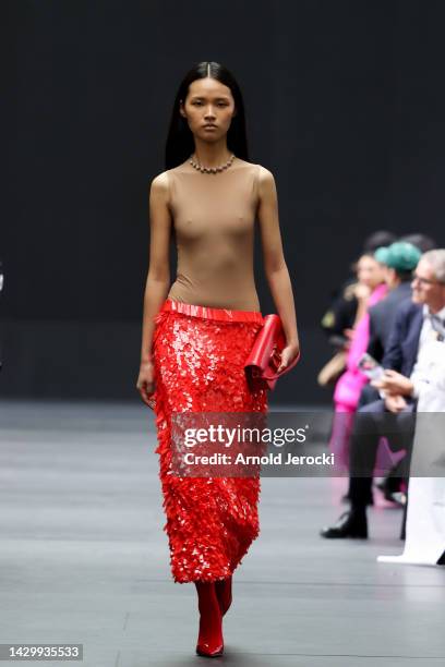 Model walks the runway during the Valentino Womenswear Spring/Summer 2023 show as part of Paris Fashion Week on October 02, 2022 in Paris, France.