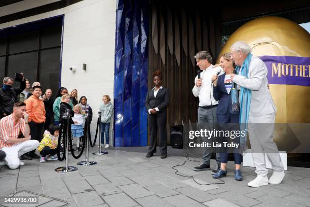 John Bishop, Mel Giedroyc and Sir Ian McKellen speak to members of the public during the announcement for an Ambassador Theatre Group Productions, UK...