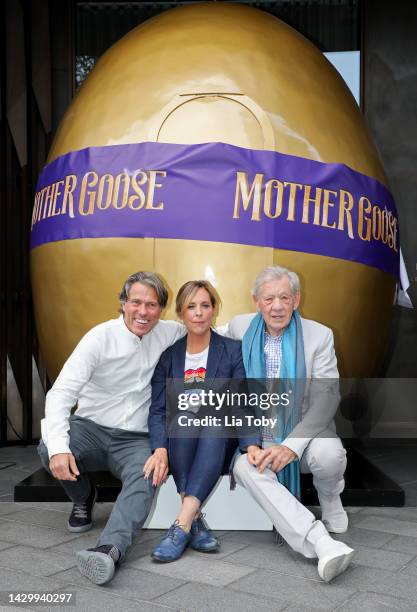 John Bishop, Mel Giedroyc and Sir Ian McKellen pose for photographs during the announcement for an Ambassador Theatre Group Productions, UK and...