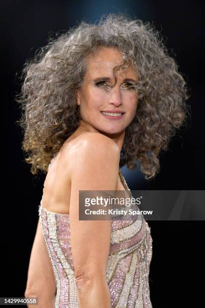 Andie MacDowell walks the runway during the "Le Defile Walk Your Worth" By L'Oreal Paris Womenswear Spring/Summer 2023 show as part of Paris Fashion...