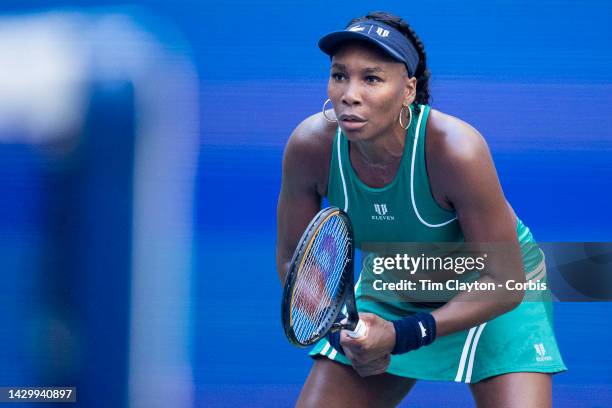 August 30: Venus Williams of the United States during the Womens Singles first round one match on Arthur Ashe Stadium during the US Open Tennis...