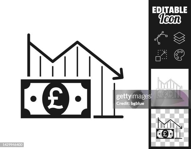declining graph with pound banknote. icon for design. easily editable - pound notes falling stock illustrations