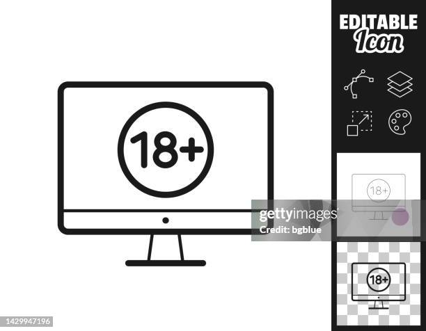 ilustraciones, imágenes clip art, dibujos animados e iconos de stock de ordenador de sobremesa con dieciocho signos más (18+). icono para el diseño. fácilmente editable - over 18 icon