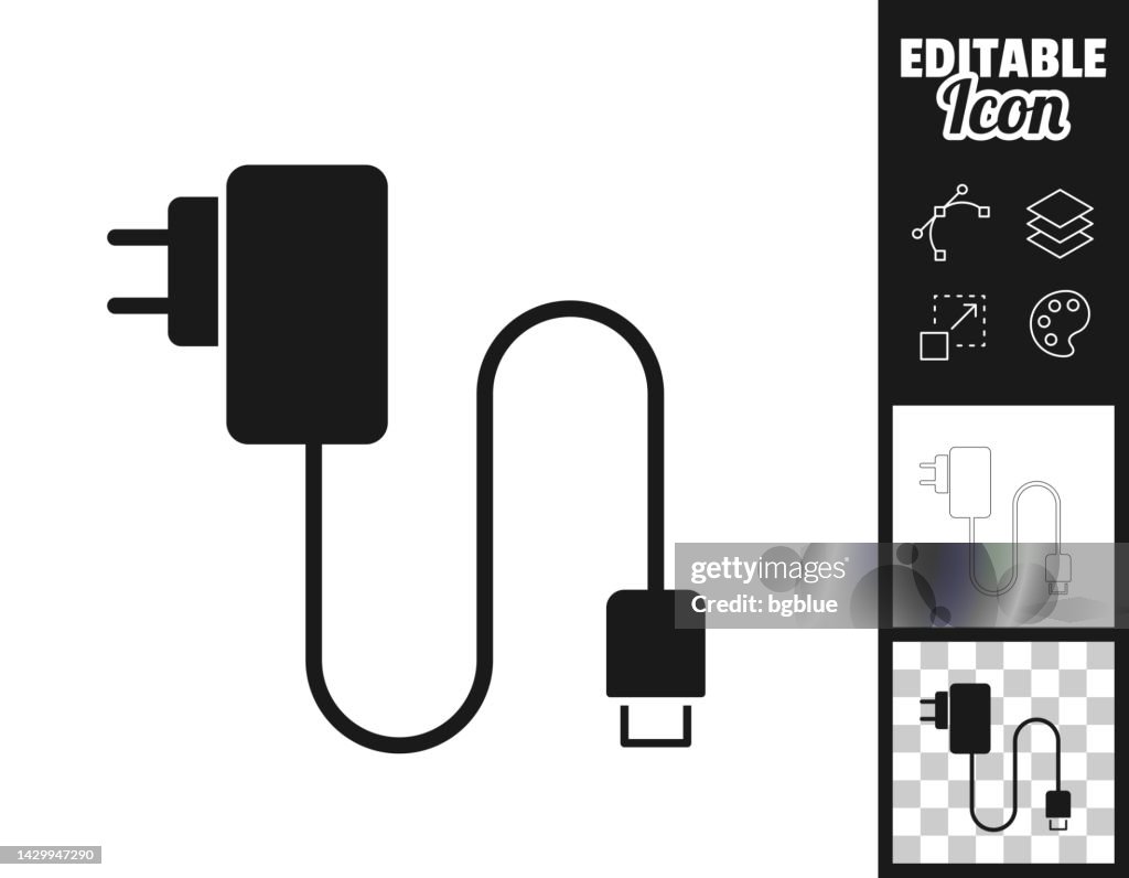 Mobile phone charger. Icon for design. Easily editable
