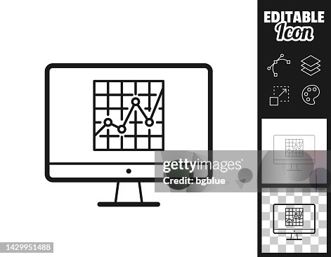 Desktop computer with graph. Icon for design. Easily editable Desktop computer with graph. Icon for design. Easily editable