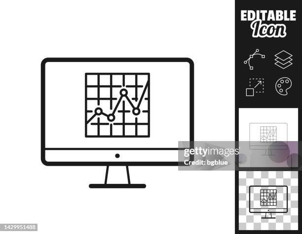 desktop computer with graph. icon for design. easily editable - measure height stock illustrations
