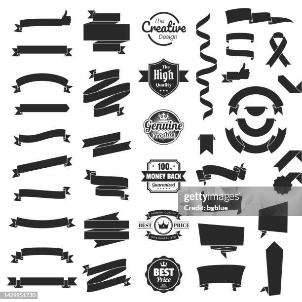 set of black ribbons, banners, badges, labels - design elements on white background - black thumbs up white background stock illustrations