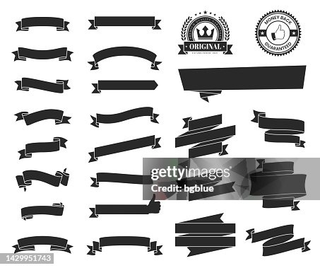 Set of Black Ribbons, Banners, badges, Labels - Design Elements on white background Set of Black Ribbons, Banners, badges, Labels - Design Elements on white background