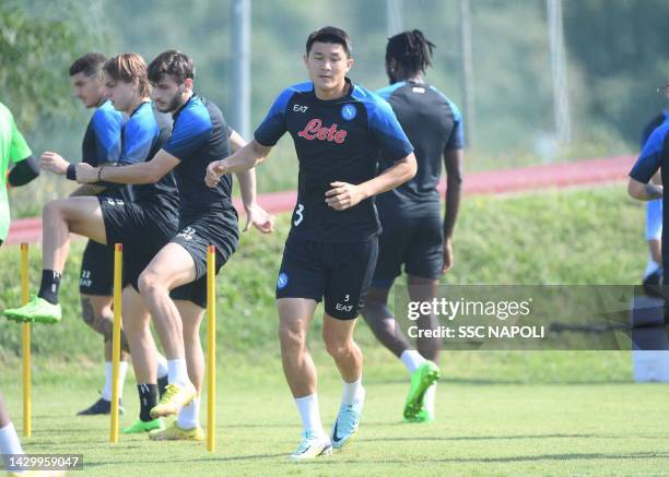 Min-Jae Kim of Napoli in action during a SSC Napoli training session on October 03, 2022 in Naples, Italy.