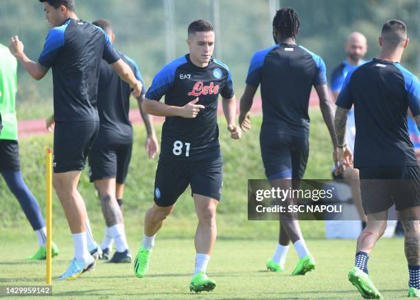 Giacomo Raspadori of Napoli in action during a SSC Napoli training session on October 03, 2022 in Naples, Italy.