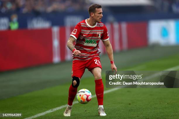 Andre Hahn of FC Augsburg in action during the Bundesliga match between FC Schalke 04 and FC Augsburg at Veltins-Arena on October 02, 2022 in...