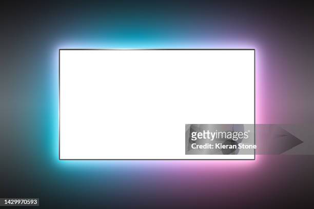 blank tv with neon back light - three dimensional tv stock pictures, royalty-free photos & images
