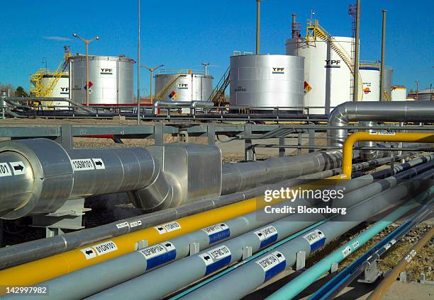 Repsol YPF SA oil refinery in Plaza Huincul in the Patagonian province of Neuquen, Argentina, on Thursday, May 12, 2005. The Spanish government...