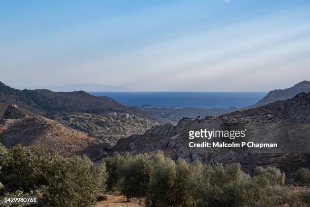 view of skala eressos (skala eresou) towards chios. mytilene, lesvos, greece - 萊斯博斯島 個照片及圖片檔
