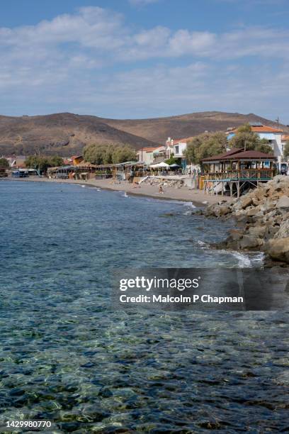 skala eresos (skala eresou), lesvos, greece - eressos is the birthplace of the poet sappho - skala greece stock-fotos und bilder