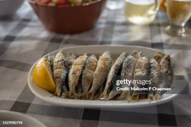 grilled sardines, lesvos, greece - north aegean greece stock pictures, royalty-free photos & images