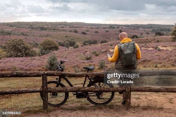 male hiker enjoying the dutch countryside - gelderland bildbanksfoton och bilder