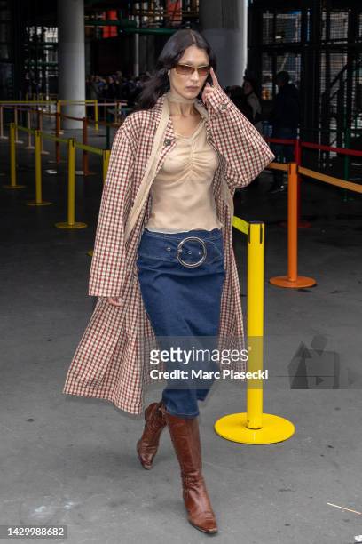 Model Bella Hadid is seen on October 03, 2022 in Paris, France.