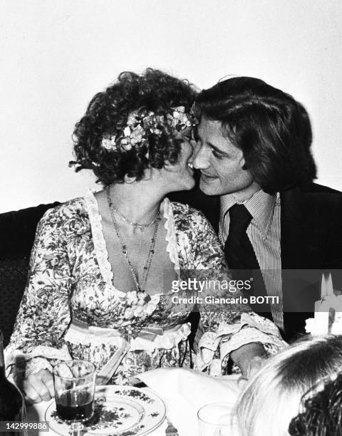 Romy Schneider with Daniel Biasini and David during their wedding on December 18, 1975 in France.