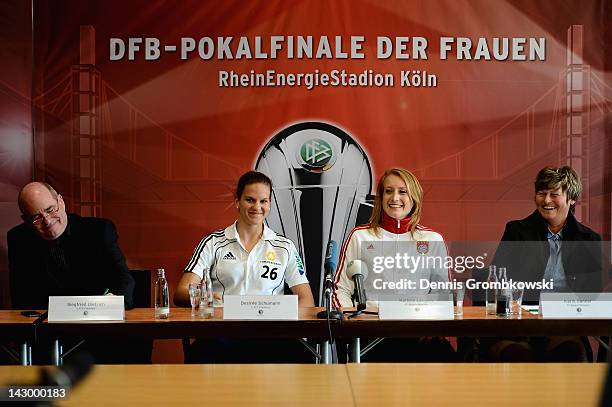 Siegfried Dietrich, manager of Frankfurt, Desiree Schumann of Frankfurt, Kathrin Laengert of Muenchen and Karin Danner, manager of Muenchen, attend...