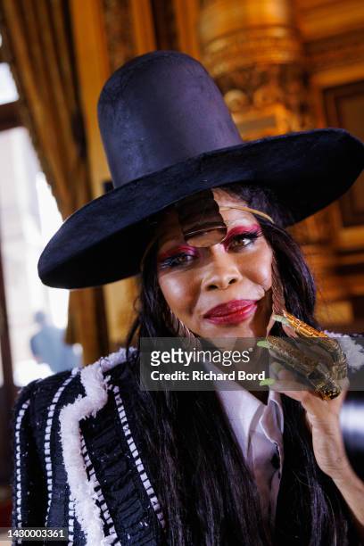 Erykah Badu poses after the Thom Browne Womenswear Spring/Summer 2023 show as part of Paris Fashion Week at Palais Garnier on October 03, 2022 in...