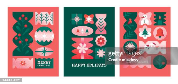 christmas cards collection - christmas crackers stock illustrations